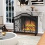 Voir la diapositive 4 : HOMCOM Pare-feu cheminée poêle style fer forgé - pare-étincelles 2 portes - dim. 105L x 40l x 80H cm - acier métal noir
