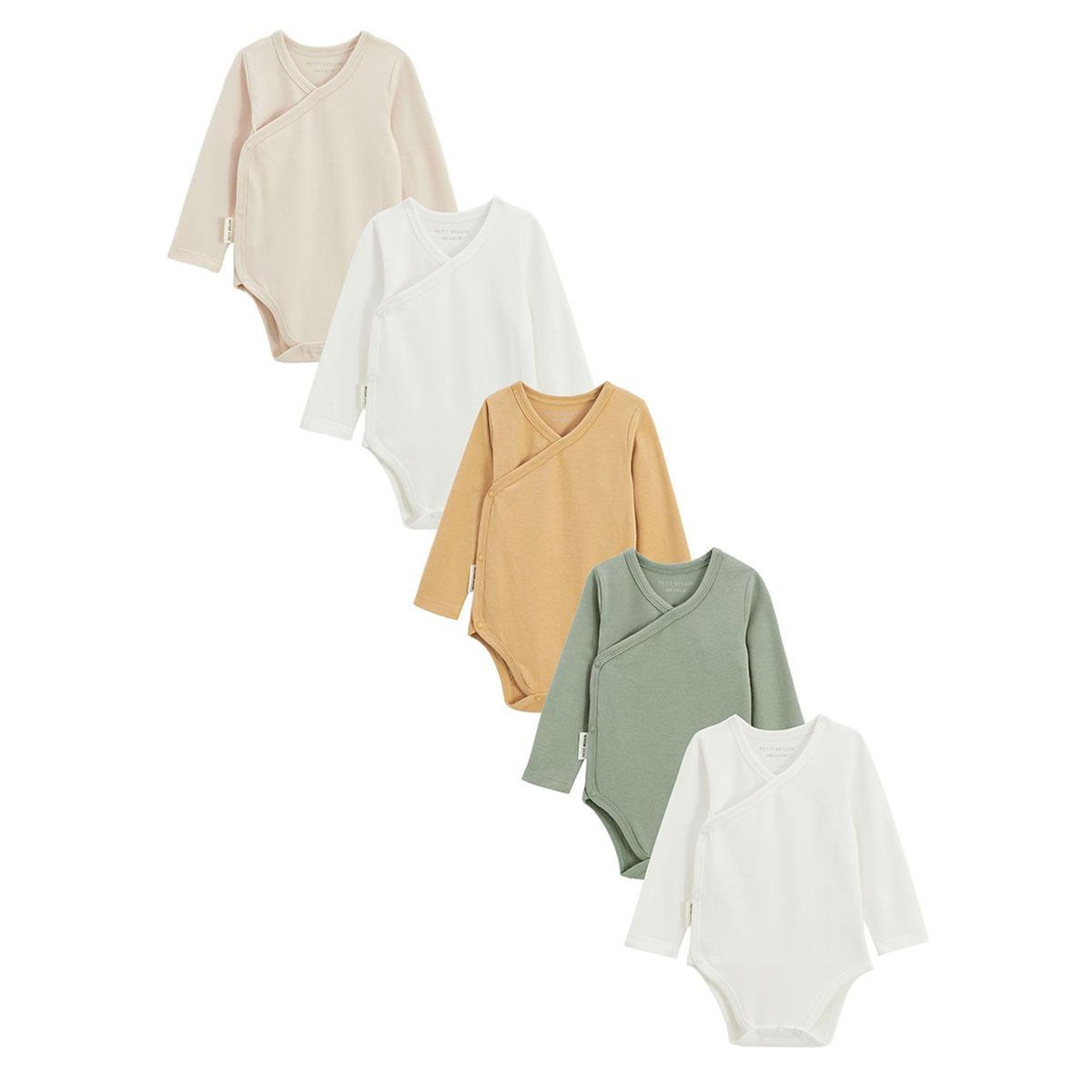 Petit Béguin Lot de 5 bodies bébé manches longues ouverture croisée Mini Rêve