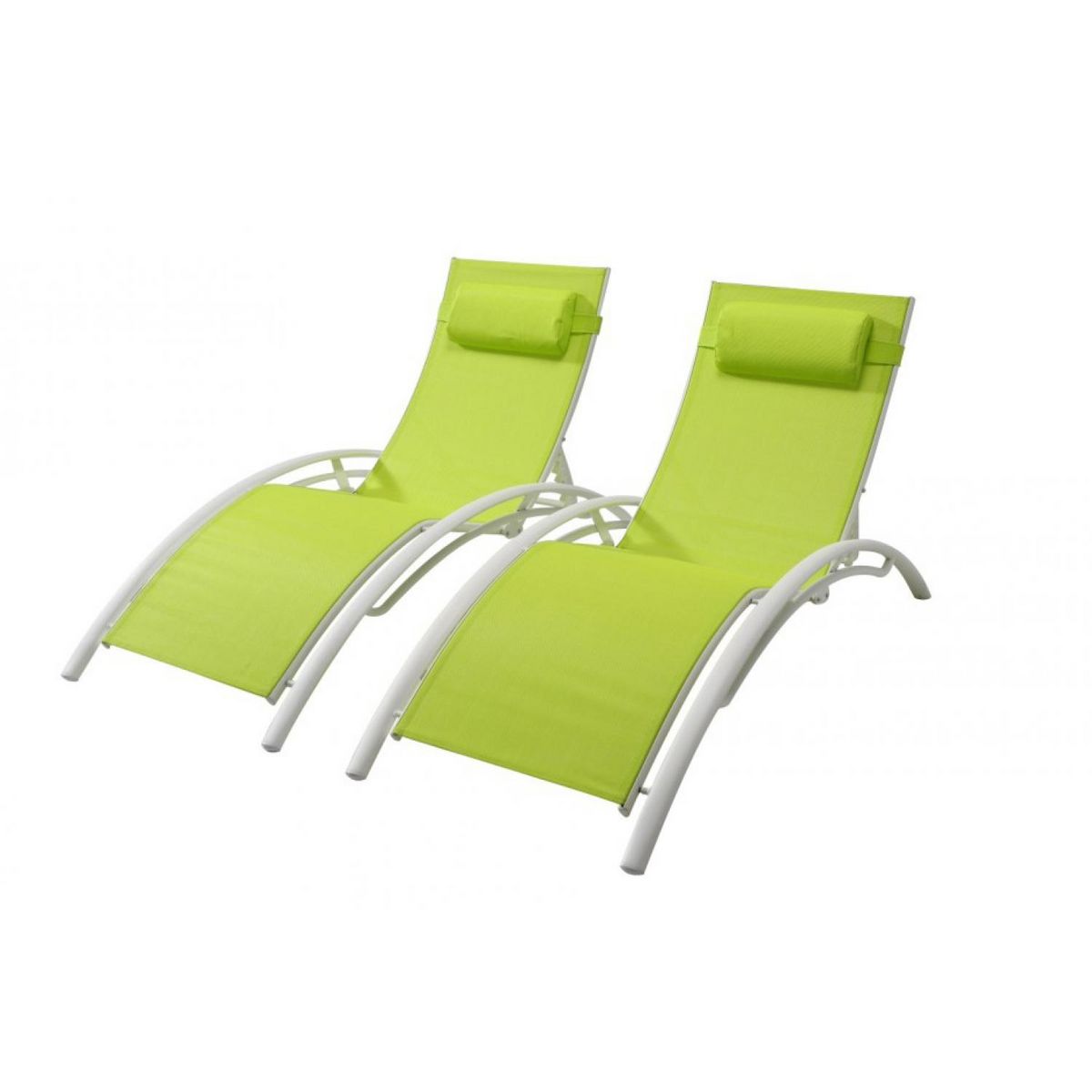 CONCEPT USINE Lot de 2 transats empilables et ajustables en alu vert-blanc BAHIA