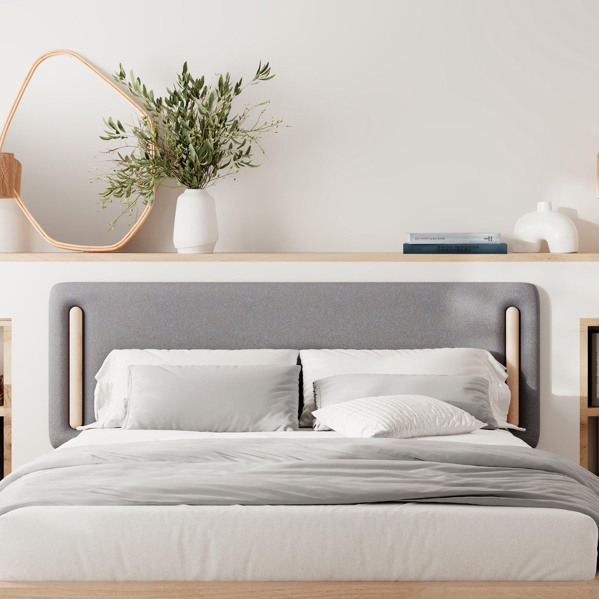 Voir la diapositive 2 : MAISON PAVANE Tête de lit en tissu gris 160 cm-Katia
