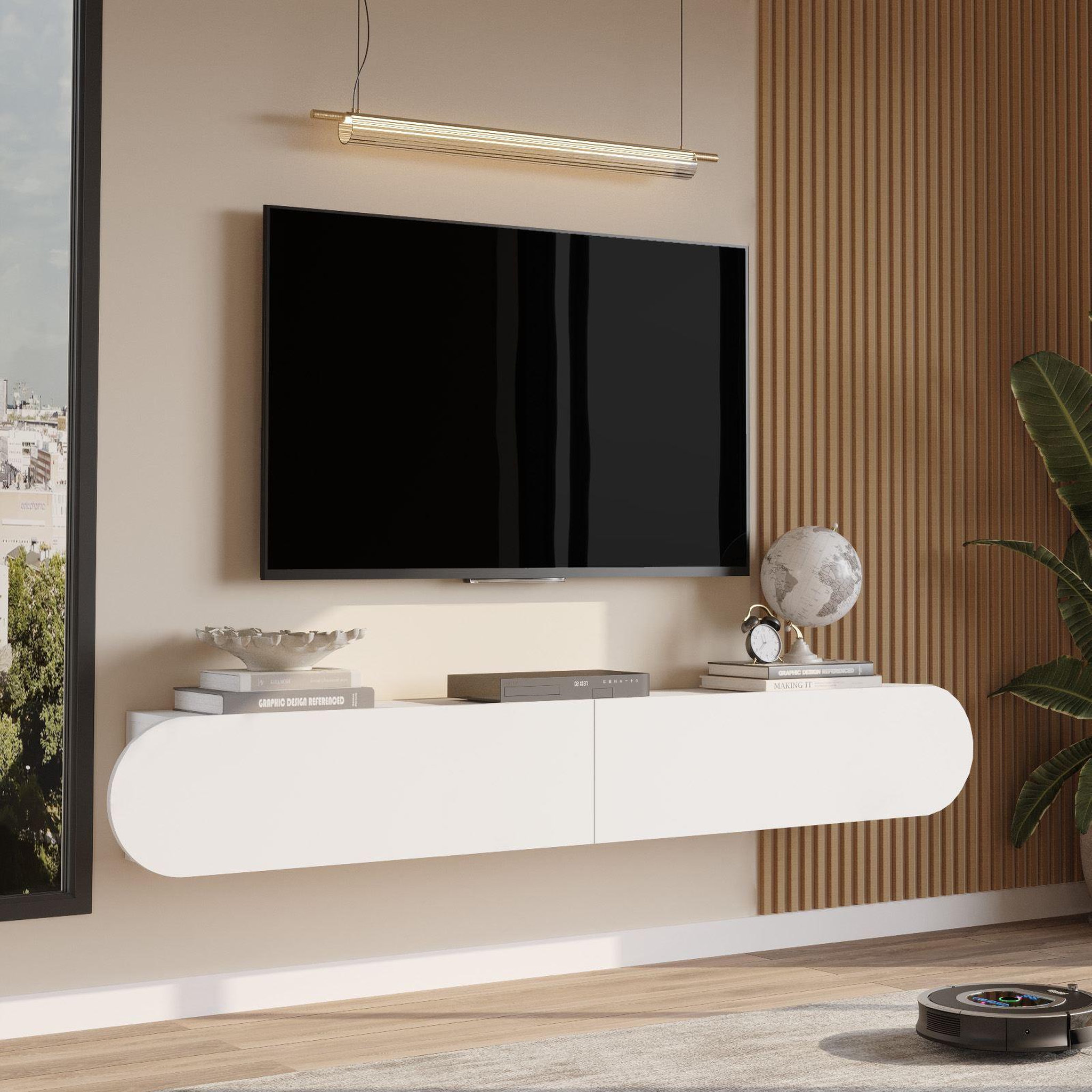 Voir la diapositive 3 : Habitat et Jardin Meuble tv en bois  lum1  - 180 x 31 x 29 cm - blanc