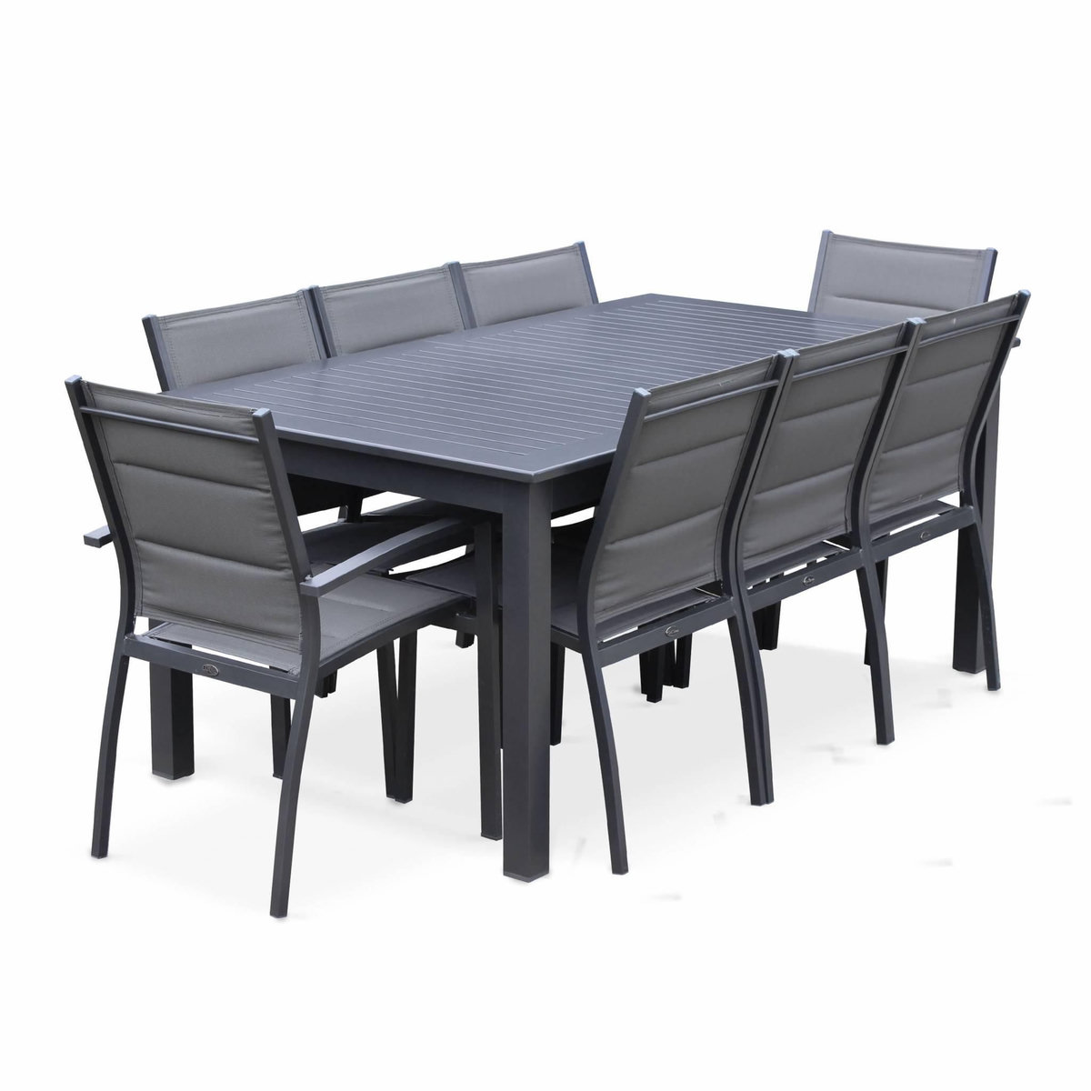 SWEEEK Table de jardin extensible aluminium + 8 assises - Chicago Anthracite/Gris taupe - Table en aluminium 175/245cm avec rallonge et 8 assises en textilène