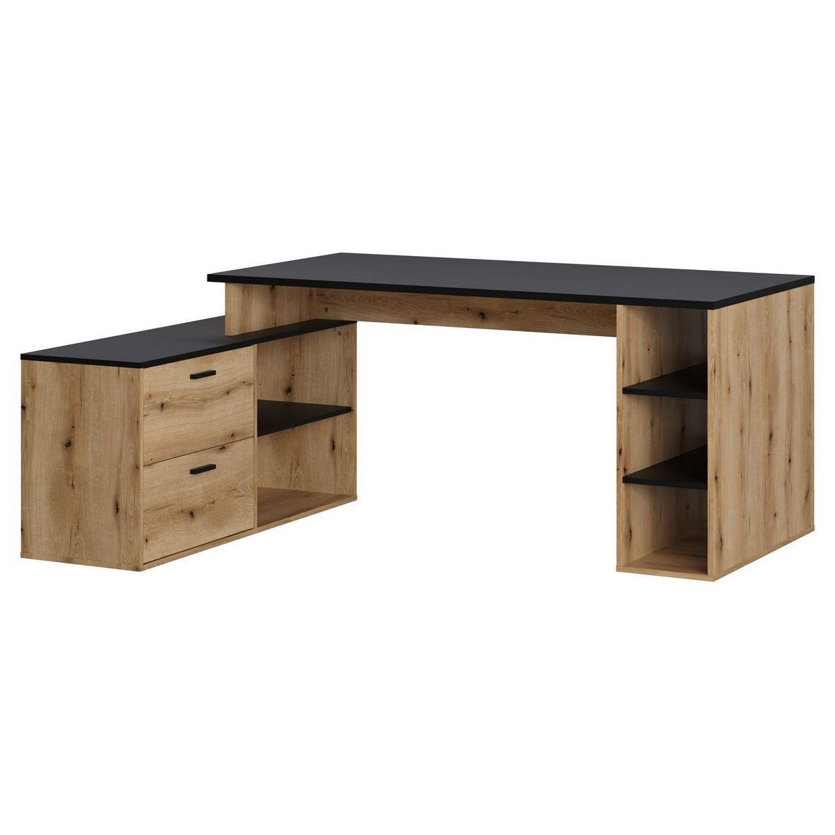 Bureau d'angle 3 tiroirs et rangements L183cm ESTEBAN