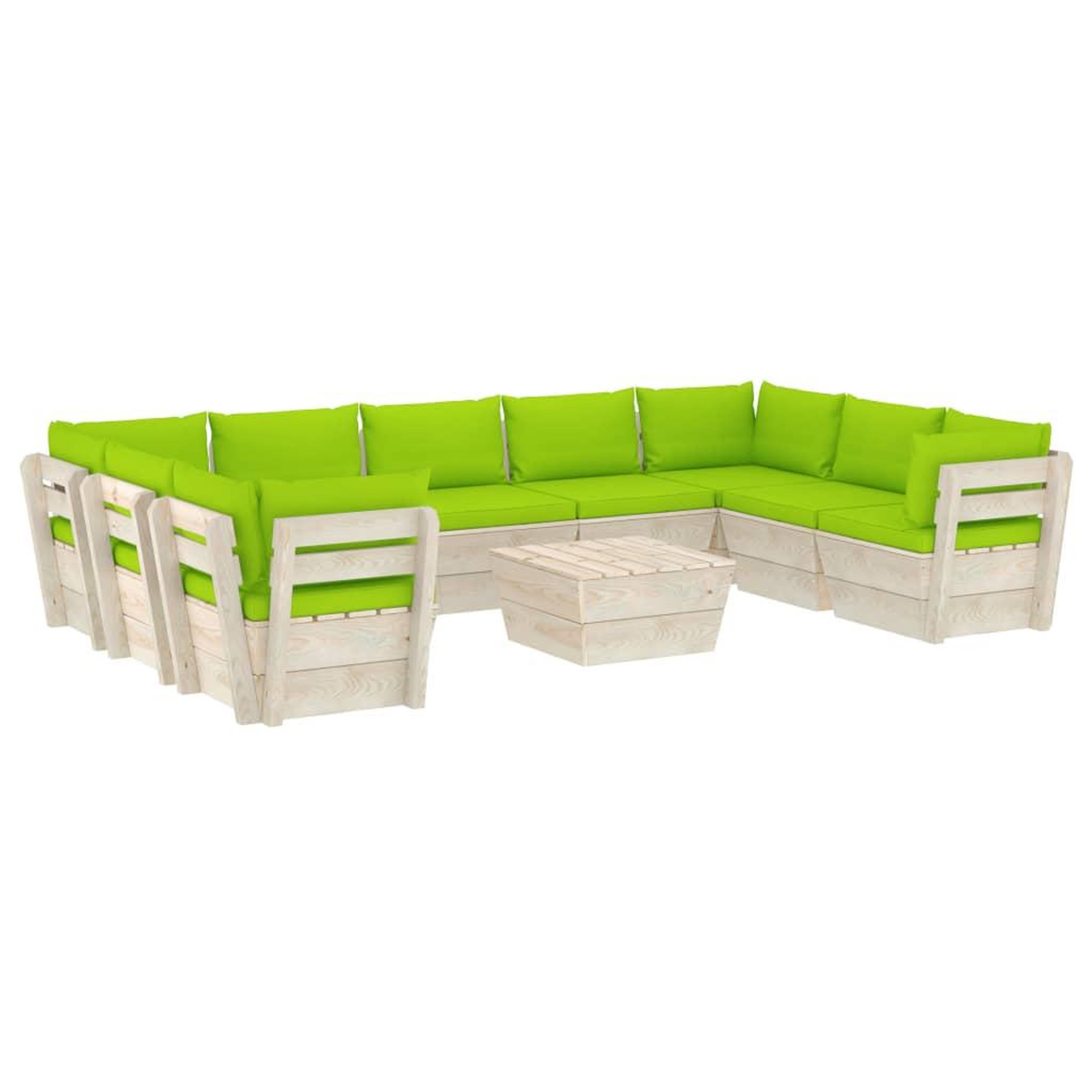 Voir la diapositive 2 : VIDAXL Salon de jardin palette 10 pcs avec coussins bois d'epicea
