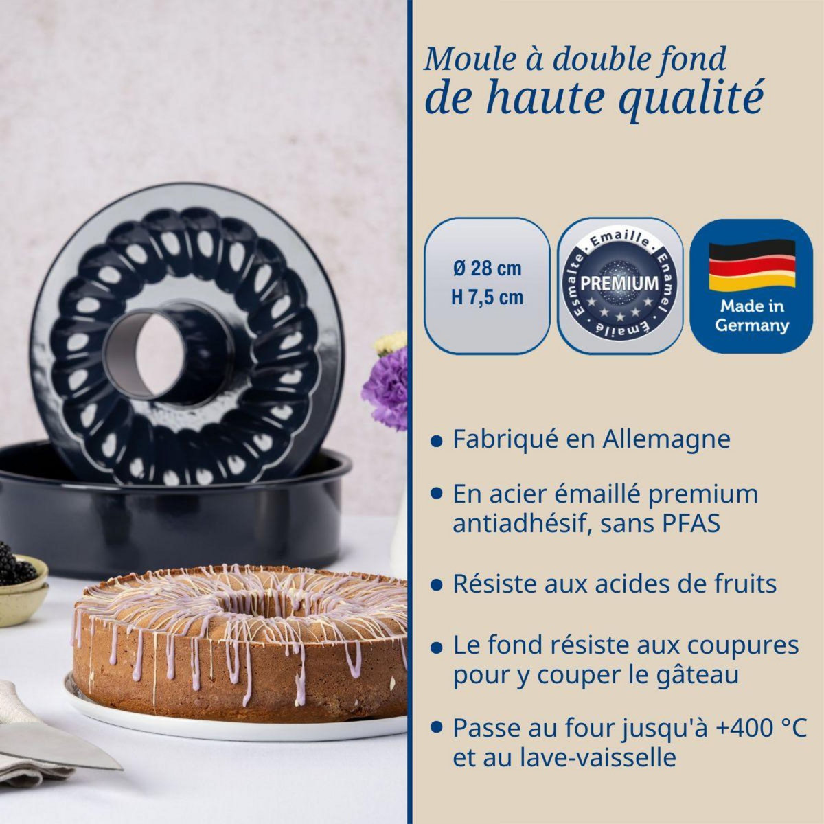 DR.OETKER Moule à manqué et savarin double fond 28 cm Dr. Oetker Back Liebe