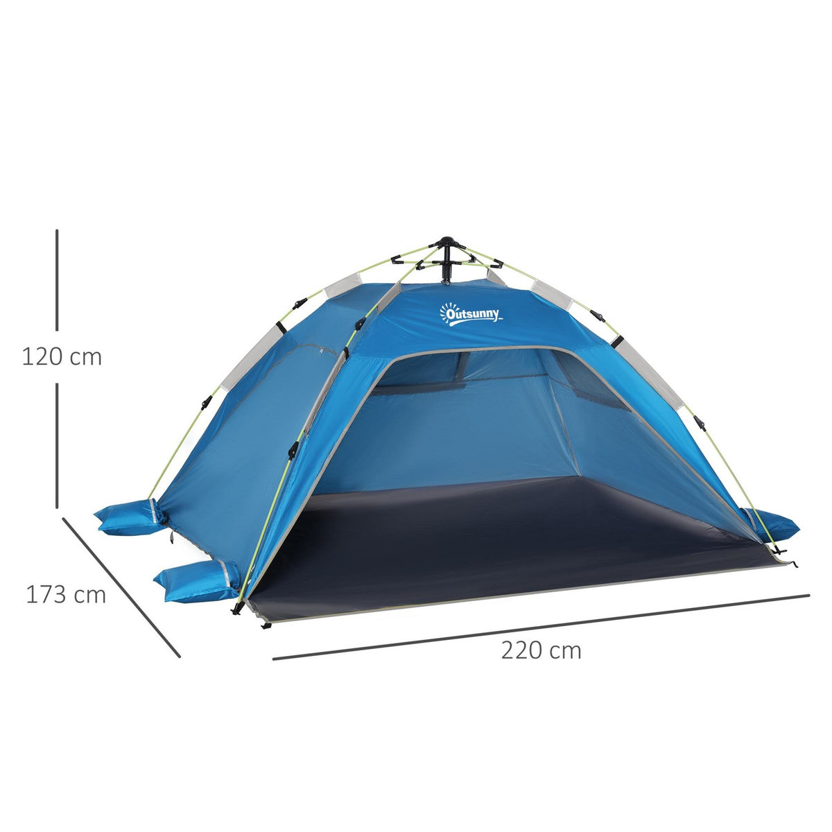 OUTSUNNY Abri de camping tente de plage instantanée portable 2 fenêtres porte zippée lestage polyester bleu