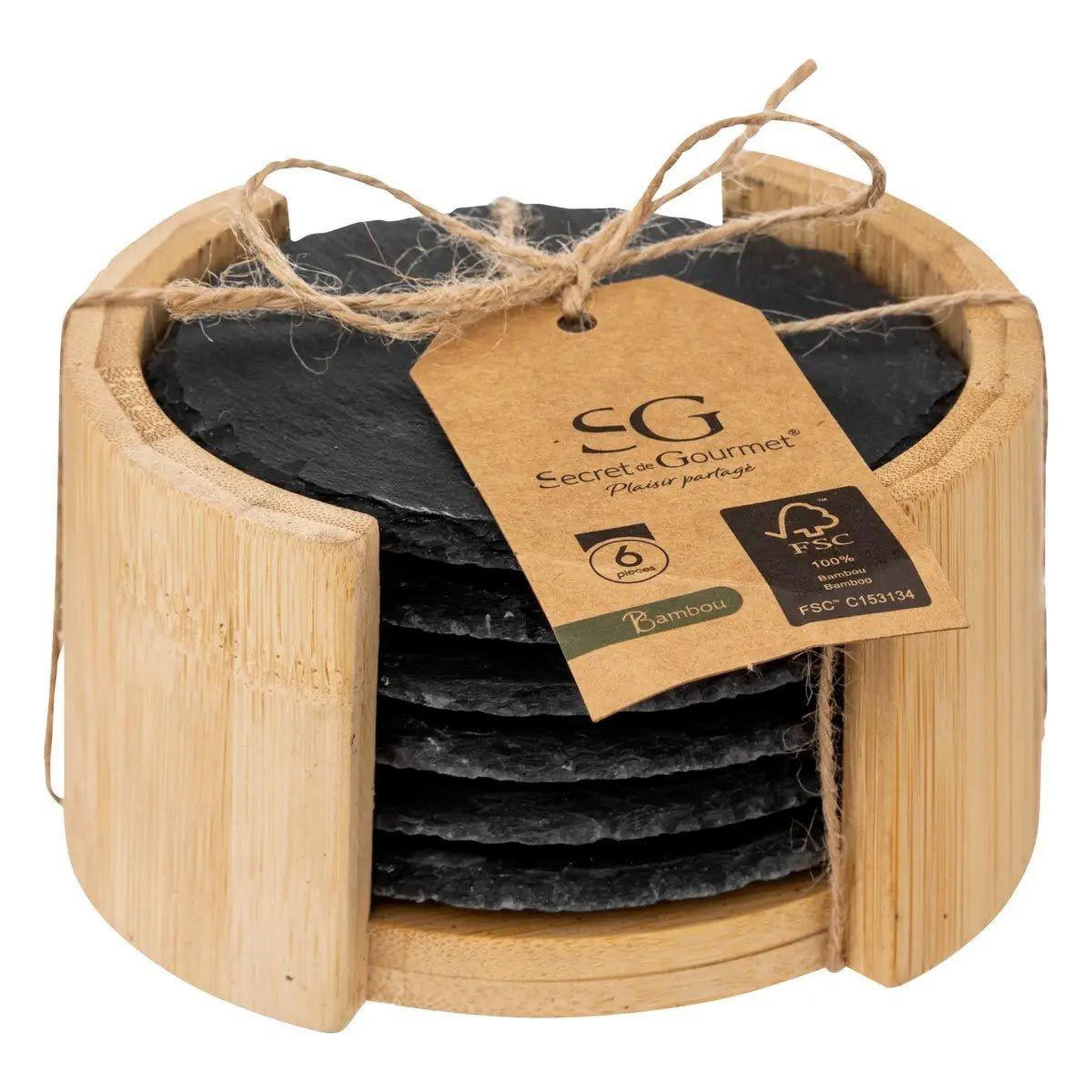 Voir la diapositive 4 : SECRET DE GOURMET Lot de 6 dessous de verre  ardoise  10cm noir
