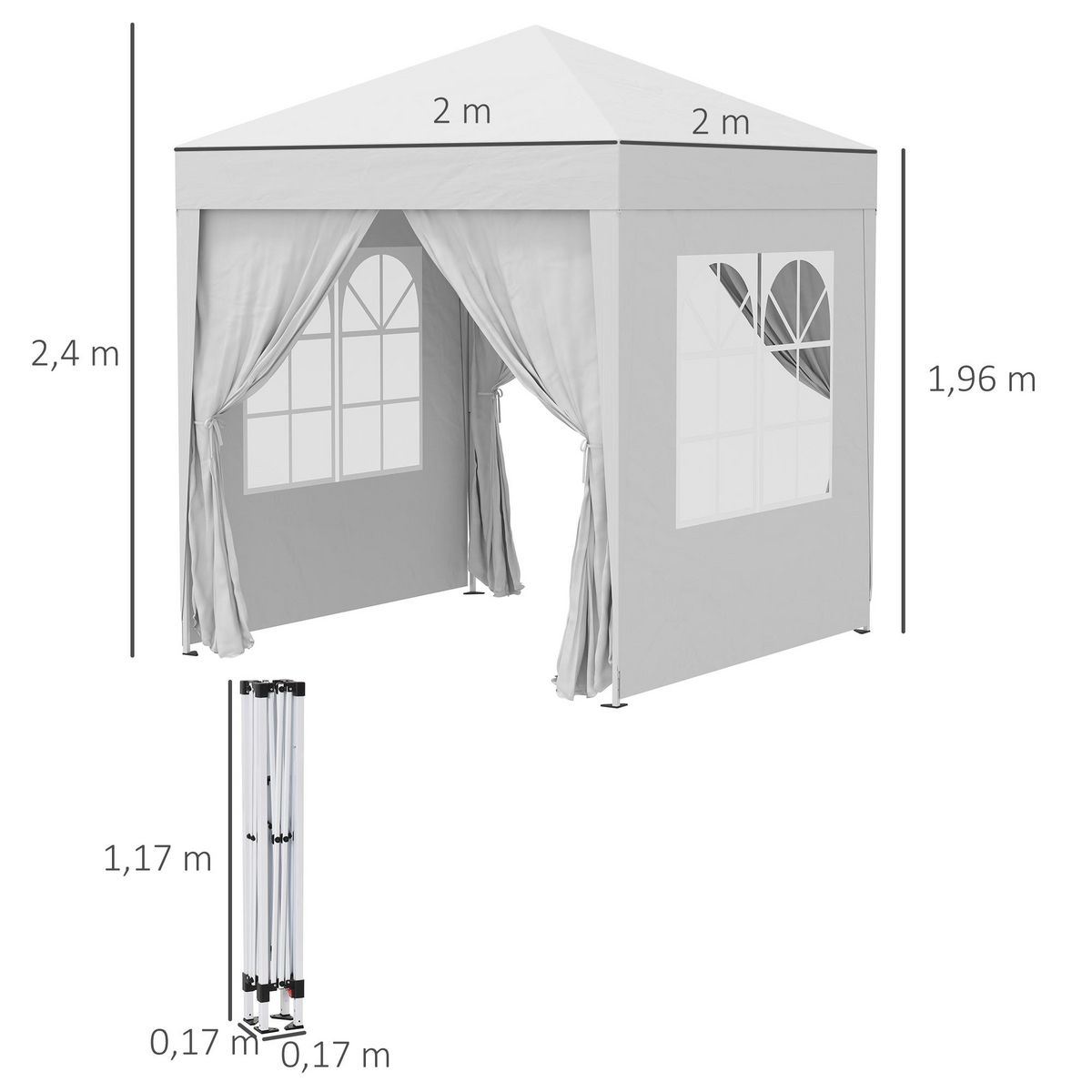 OUTSUNNY Tonnelle de jardin tente pliante barnum pop-up 2 x 2 m 4 parois latérales amovibles 2 fenêtres sac de transport pour camping, festival, plage, jardin, blanc