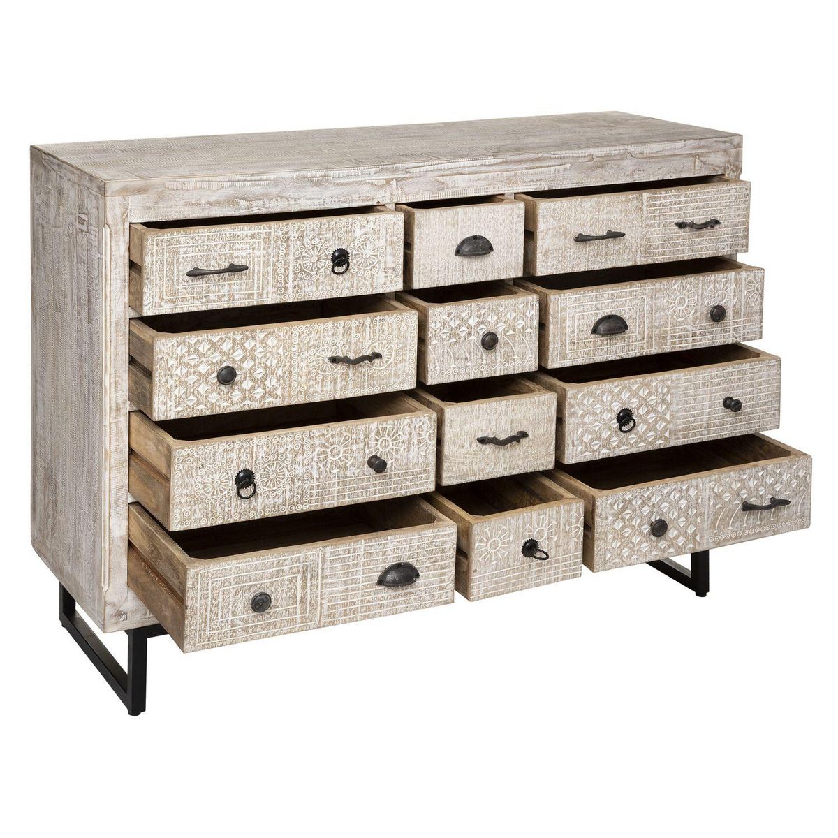 ATMOSPHERA Commode 12 tiroirs Ajay en bois blanchi - Beige