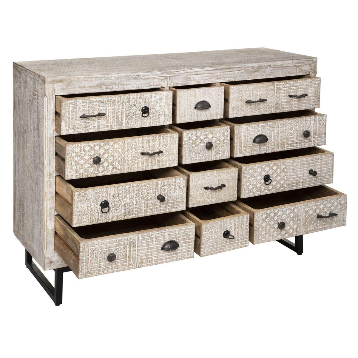ATMOSPHERA Commode 12 tiroirs Ajay en bois blanchi - Beige