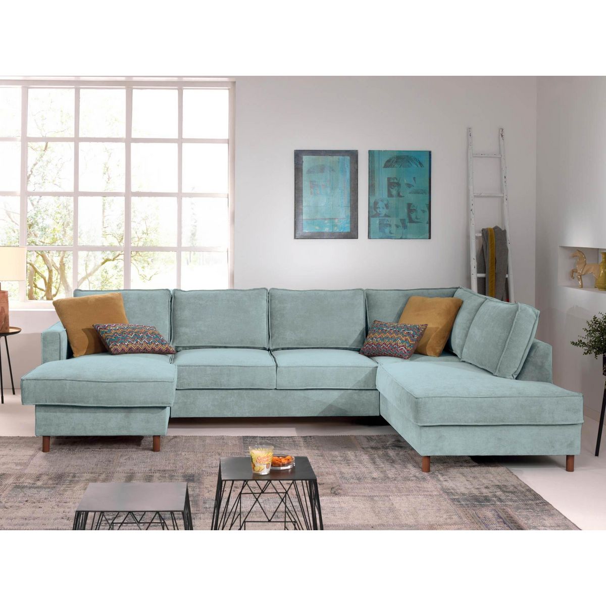 LISA DESIGN Jake - canapé panoramique d'angle droit - convertible avec coffre - 7 places - en velours côtelé