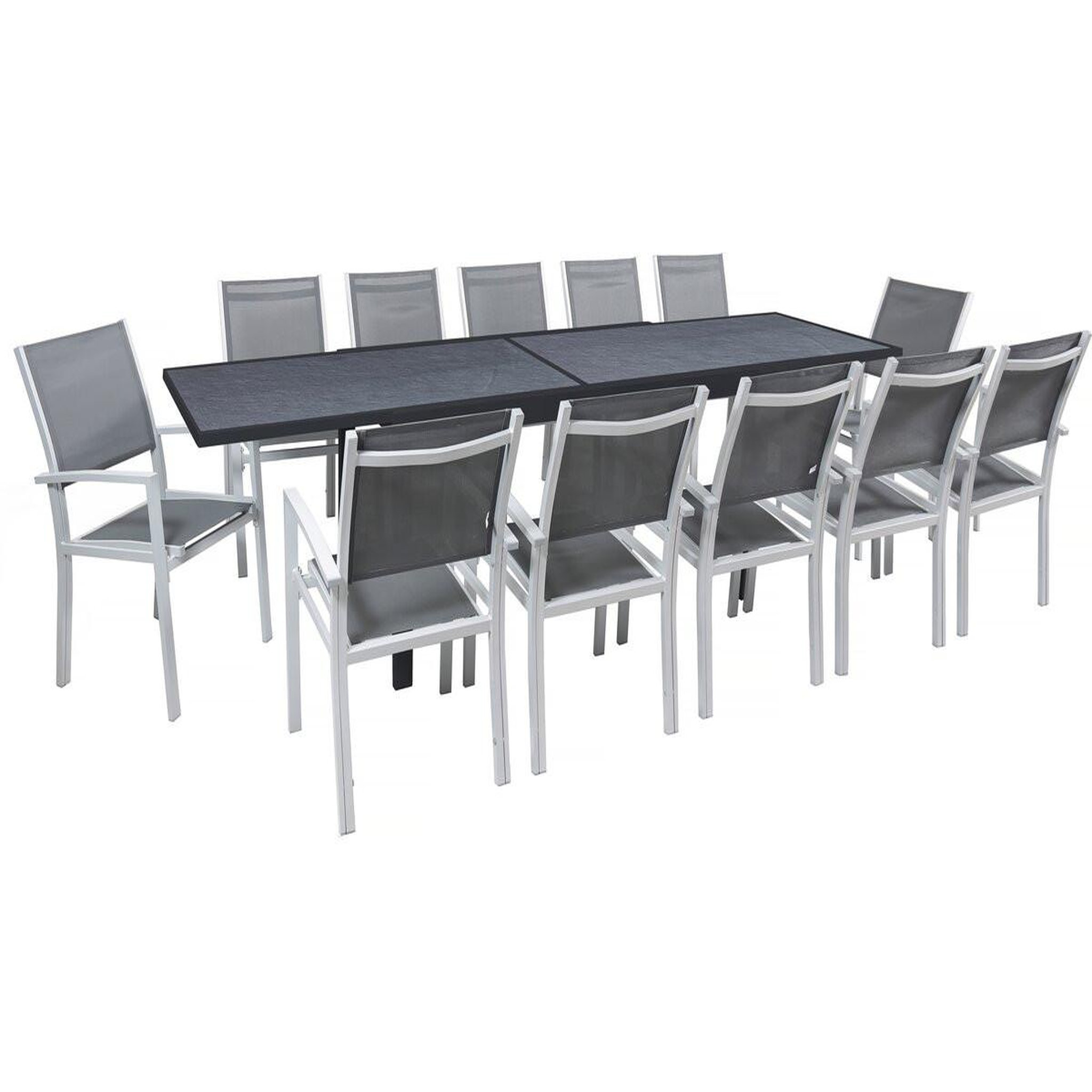 Habitat et Jardin Table extensible et chaises de jardin en aluminium  Lagos  - 200/320 x 105 x 76 cm - 12 places - Gris foncé