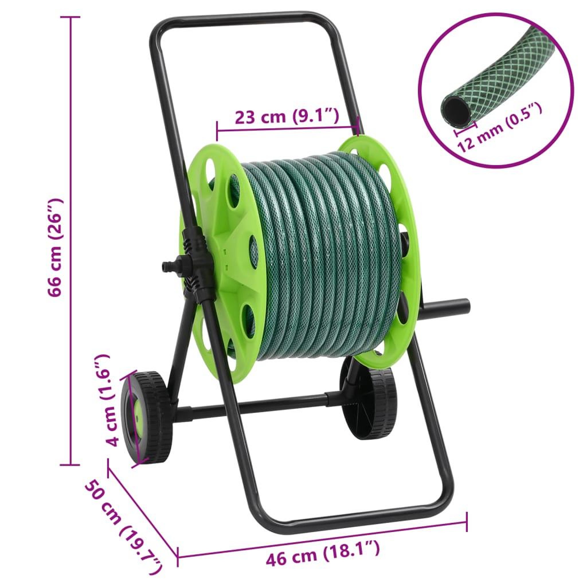 Voir la diapositive 6 : VIDAXL Chariot enrouleur vert avec tuyau de 50 m PVC
