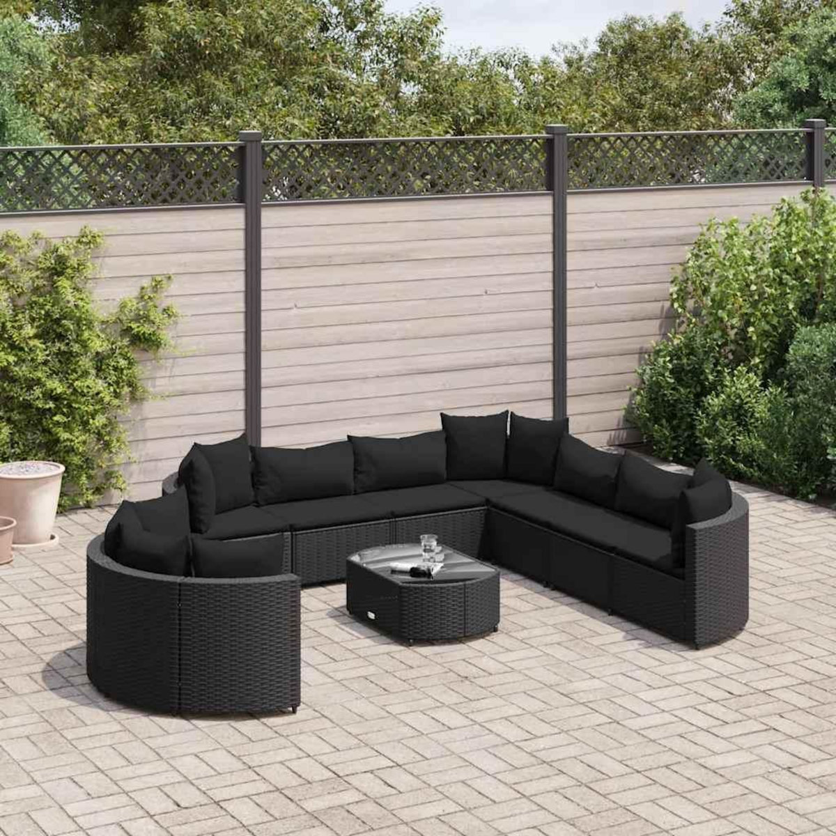 VIDAXL Salon de jardin 10 pcs avec coussins noir resine tressee