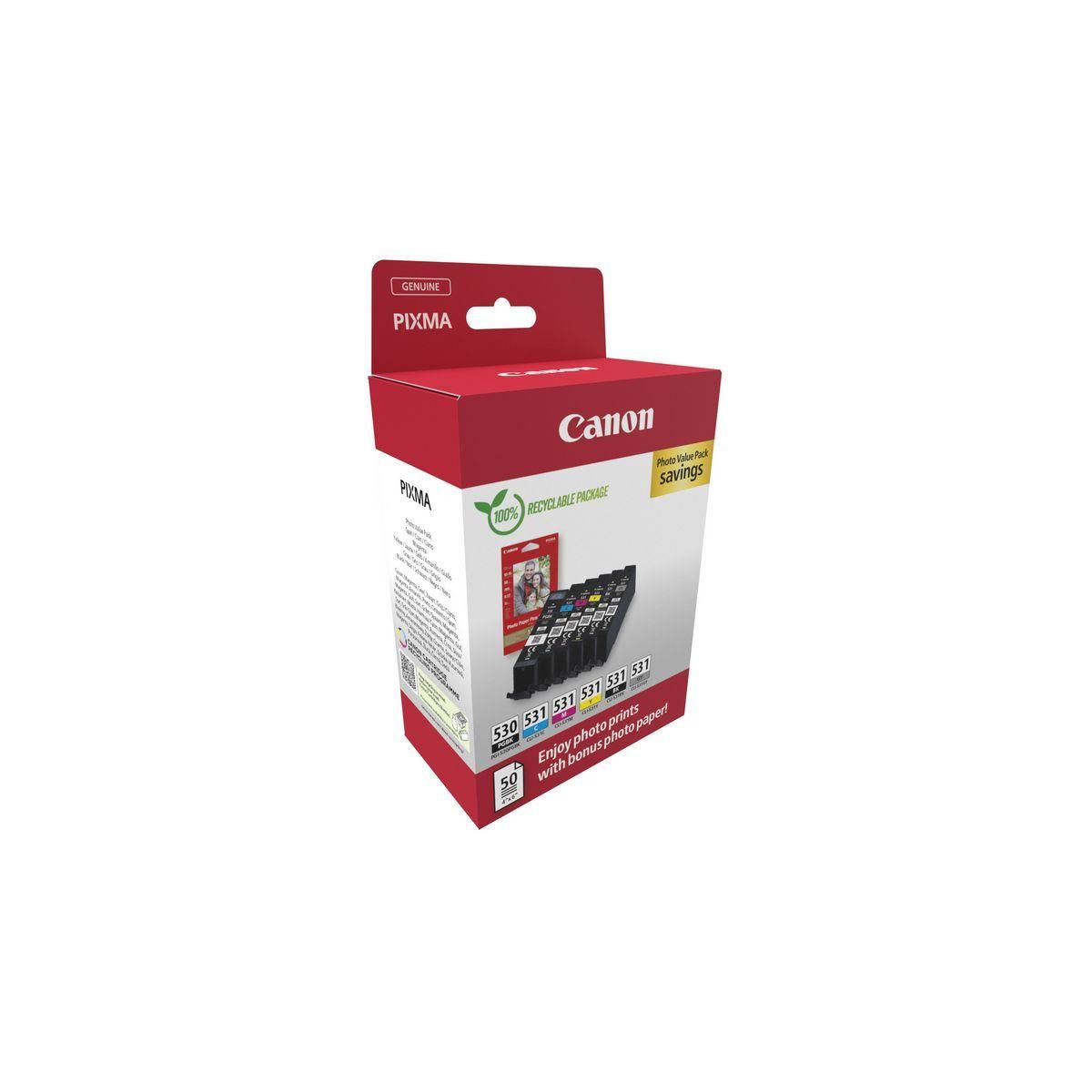 Canon Cartouche d'encre Pack Multipack 6 Originales PGI/CLI-530/531 (Noir + 5 Couleurs) - 5970C004