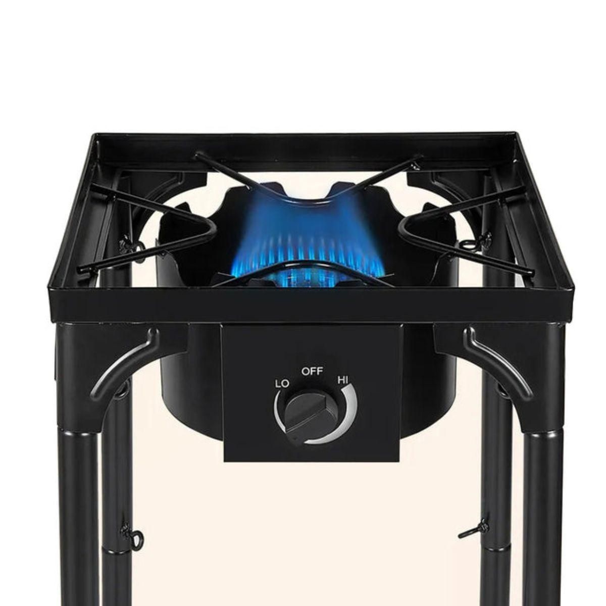 INTEC Réchaud à Gaz 1 feu Barbecue grill 4,5kW 2en1 Bruleur fonte + Plaque Grill Fonte 40×40cm 3 hauteurs modulables Piezo INTEC