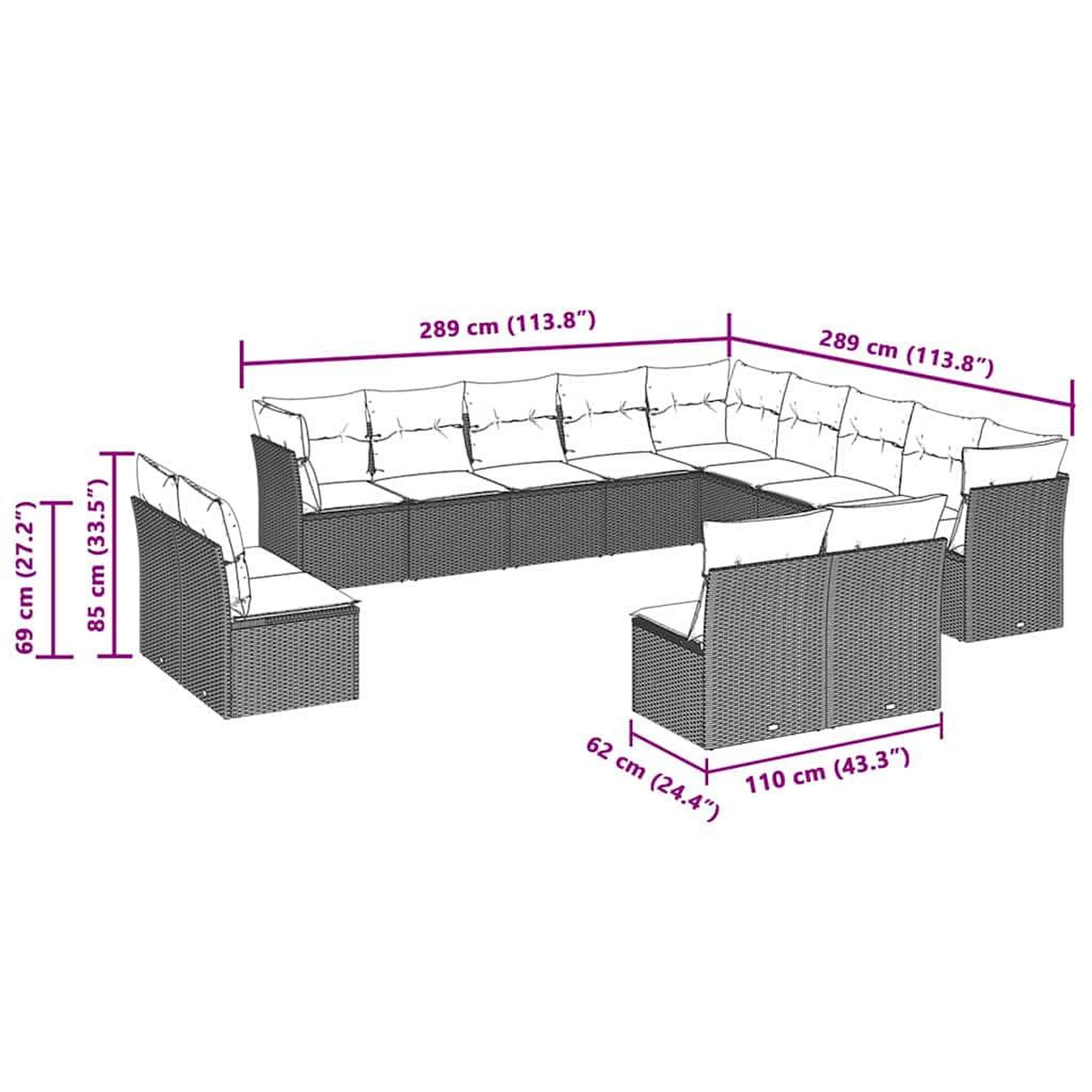 Voir la diapositive 6 : VIDAXL Salon de jardin avec coussins 13 pcs gris clair resine tressee