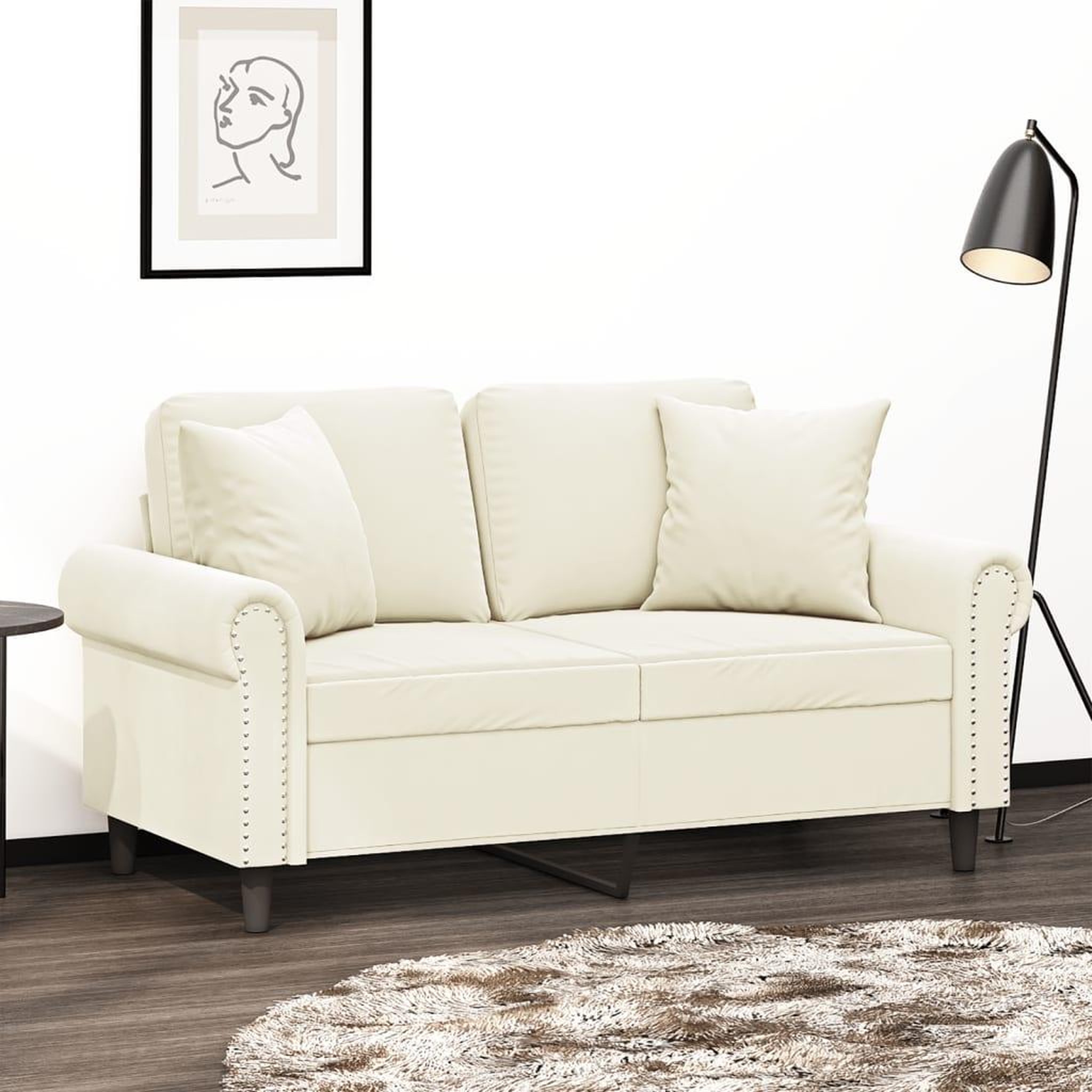 VIDAXL Canape 2 places avec oreillers decoratifs creme 120 cm velours