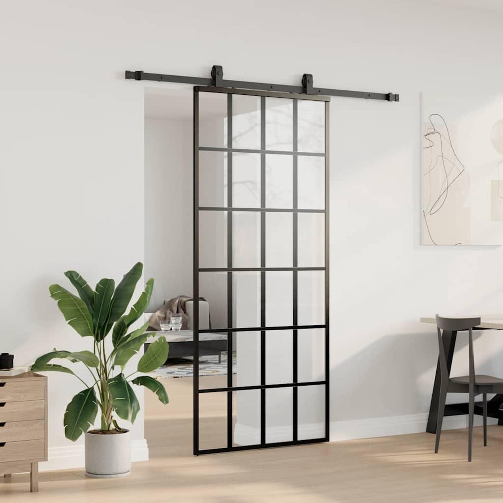 Voir la diapositive 3 : VIDAXL Porte coulissante kit de quincaillerie noir 90x205 cm verre ESG