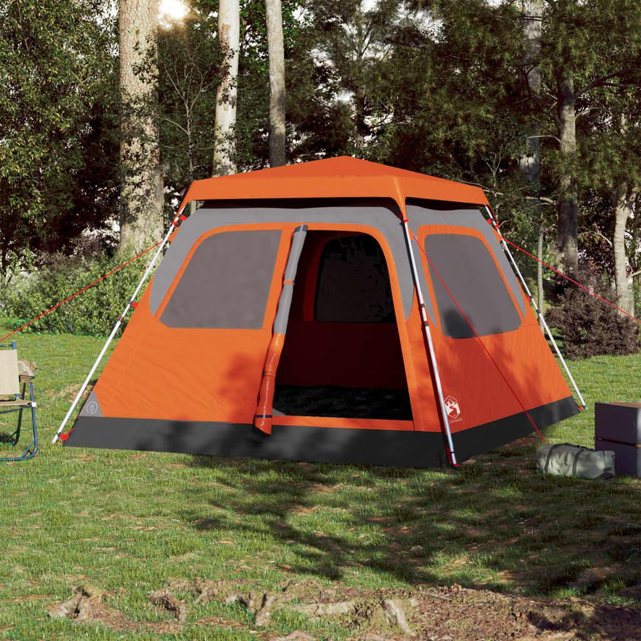 Voir la diapositive 3 : VIDAXL Tente familiale dome 6 personnes gris orange liberation rapide