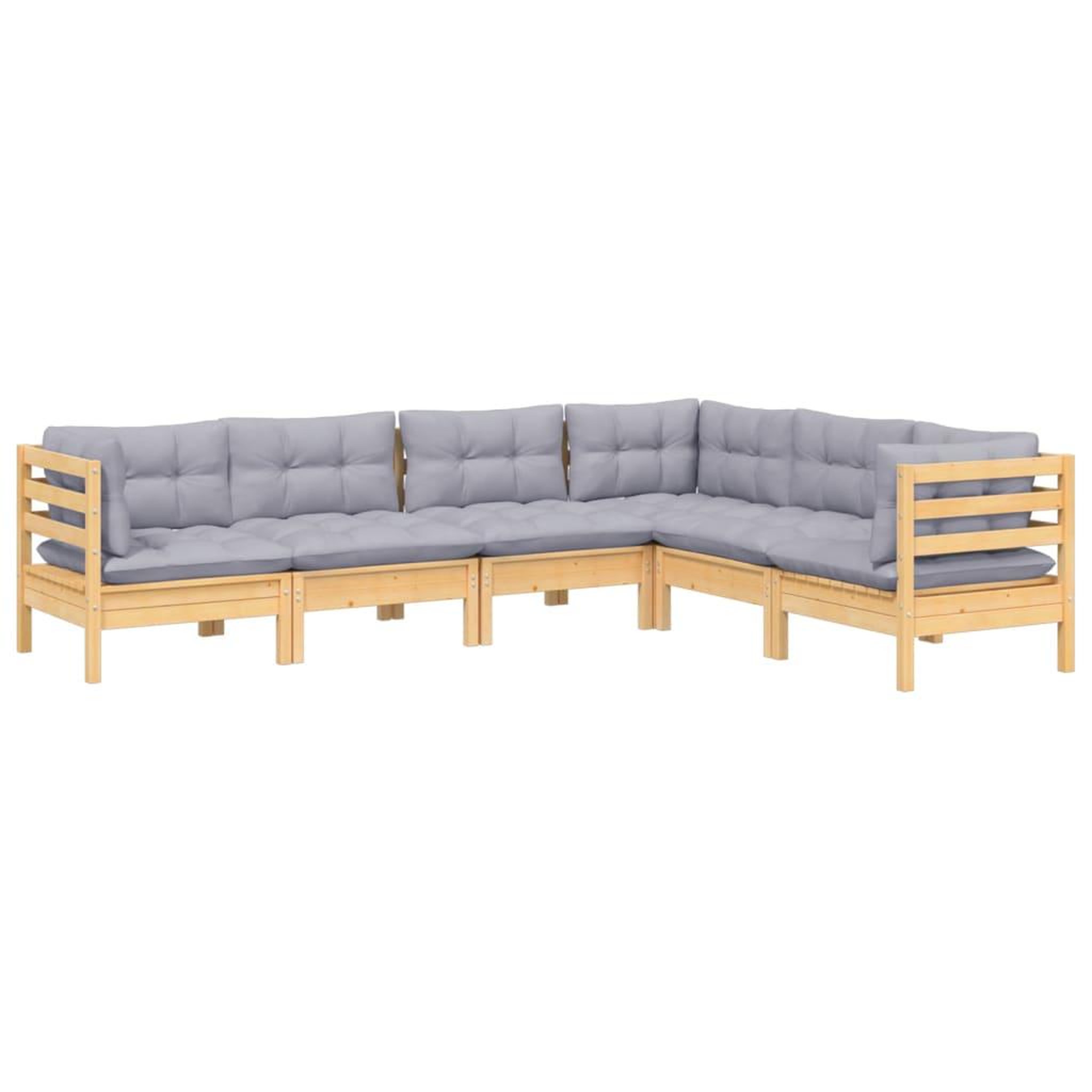 Voir la diapositive 3 : VIDAXL Salon de jardin 6 pcs avec coussins gris Bois de pin massif