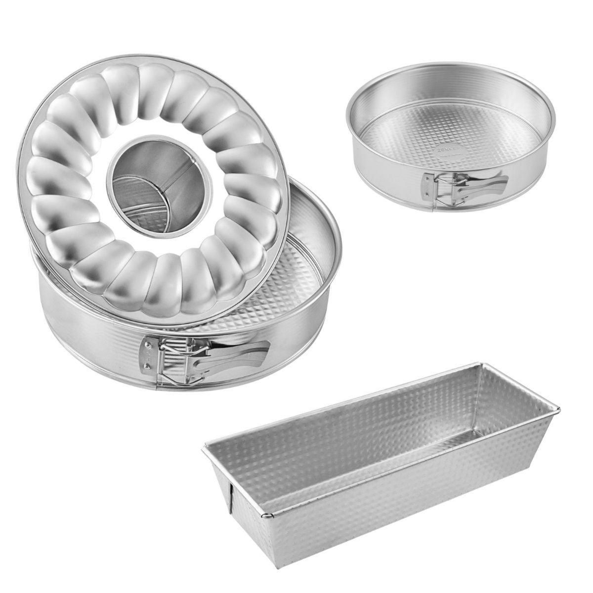 ZENKER Ensemble de 3 moules à gâteaux avec moule à cake 30 cm + moule manqué 18 cm + moule à manqué et savarin 26 cm Zenker Silver