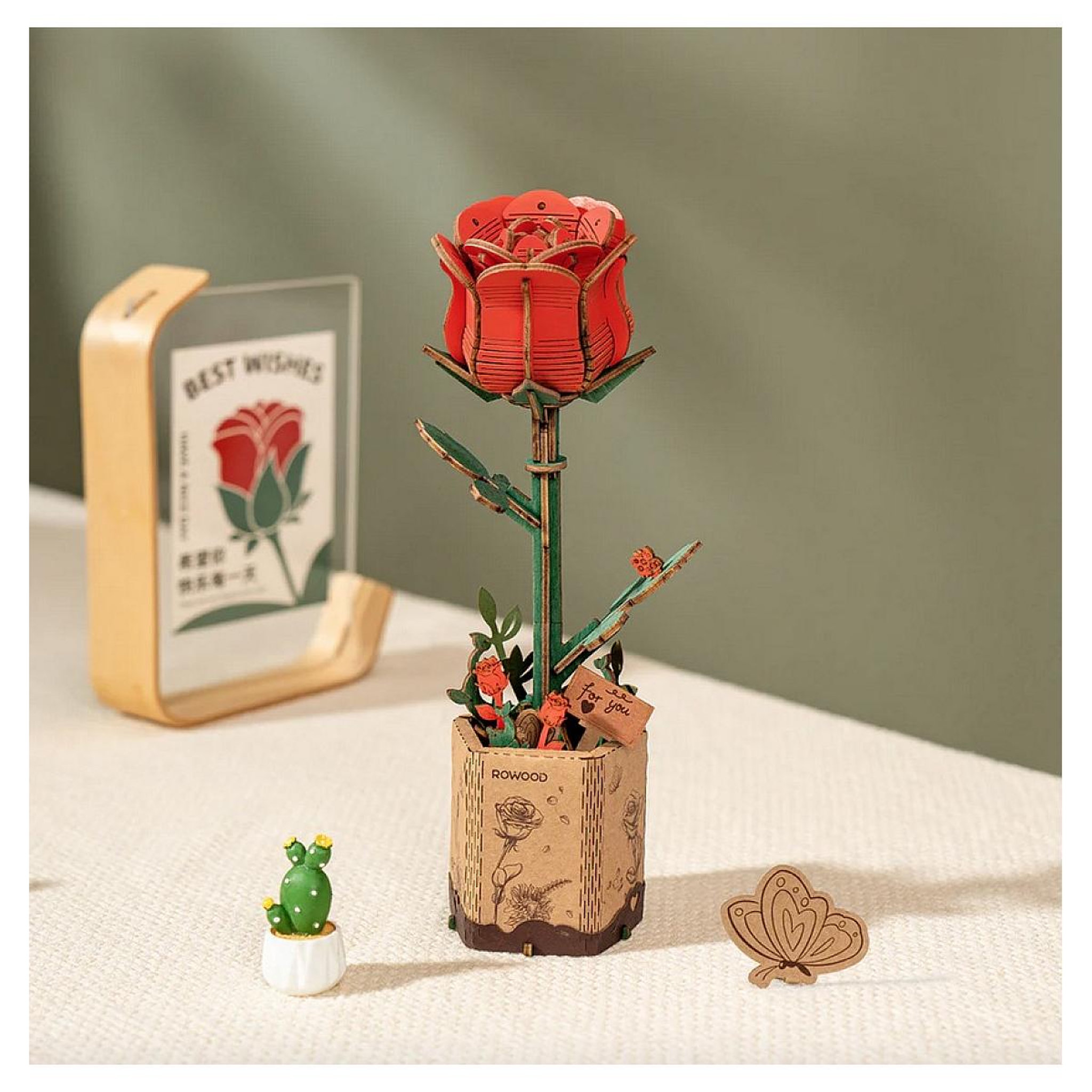 Voir la diapositive 2 : ROBOTIME Wooden Bloom Craft - Rose rouge Maquette en bois