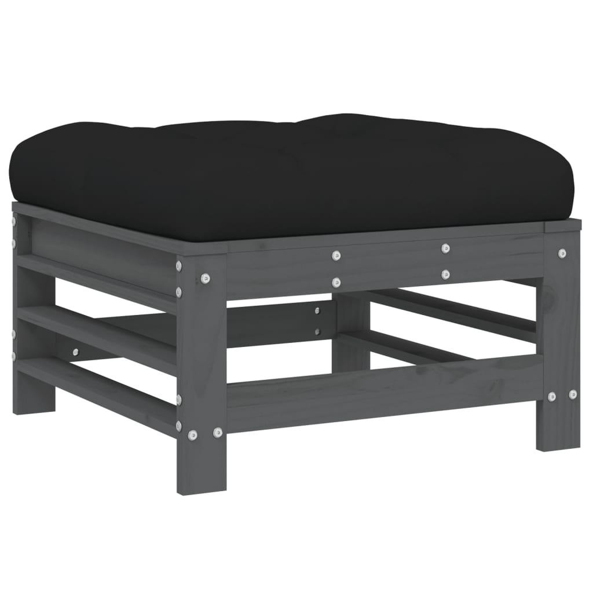 Voir la diapositive 2 : VIDAXL Repose-pied de jardin avec coussin gris bois de pin massif