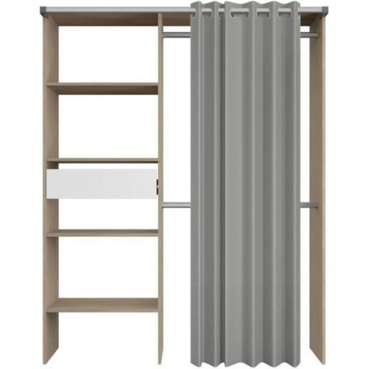 PARISOT Dressing avec rideau - PARISOT - GARY - Décor Chene - 143,5 x 47,9 x 201,9 cm