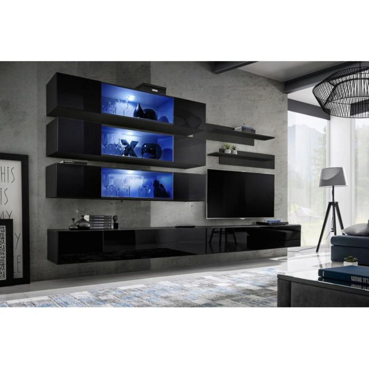 Paris Prix Meuble TV Mural Design  Fly XI  320cm Noir