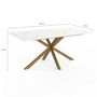 Voir la diapositive 4 : ID MARKET Table à manger rectangle ALIX  8 personnes pied araignée laiton et plateau effet marbre blanc ALASKA 160 cm
