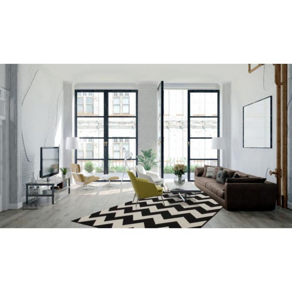 Paris Prix Tapis de Couloir Géométrique  Manolya  80x250cm Noir