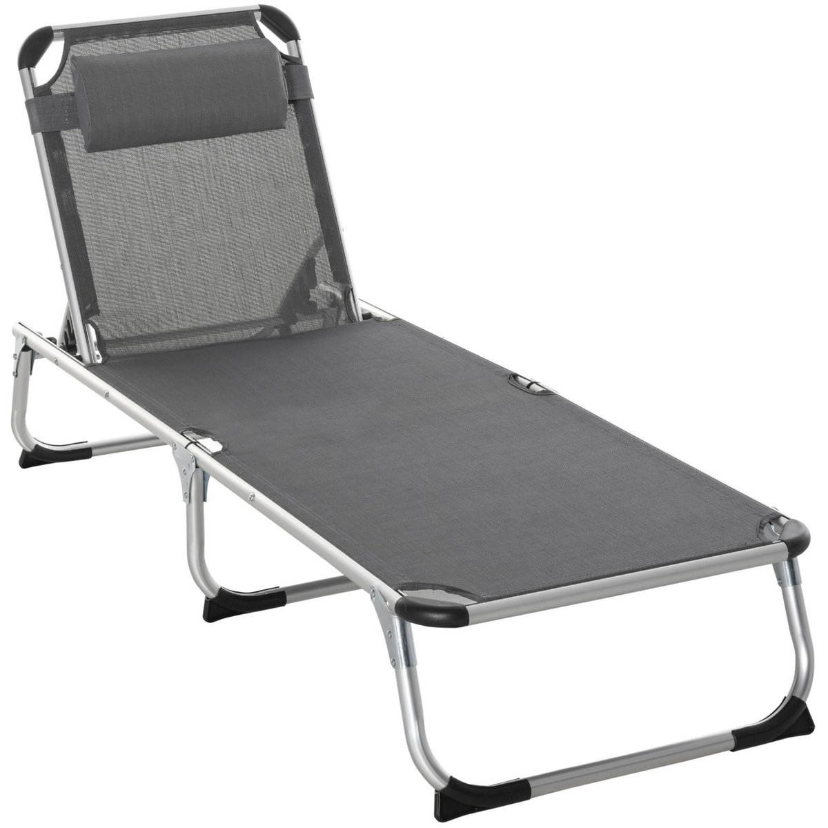 OUTSUNNY Bain de soleil transat pliable grand confort dossier réglable multi-position tétière alu. textilène gris