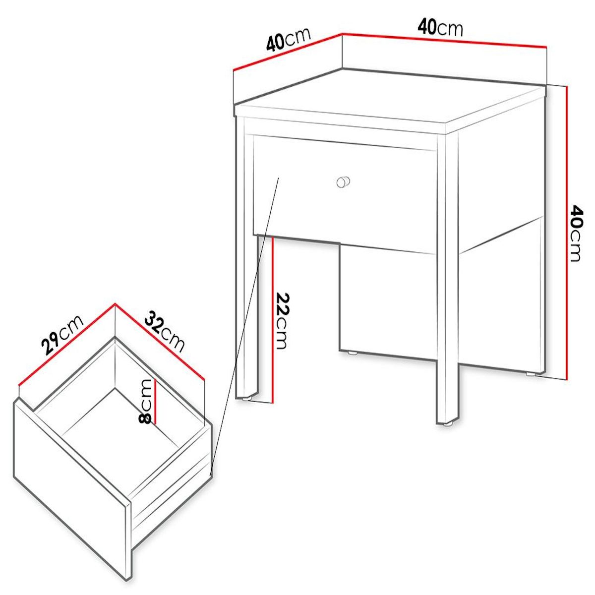 BEST MOBILIER Kimi - table de chevet 40 cm - 1 tiroir