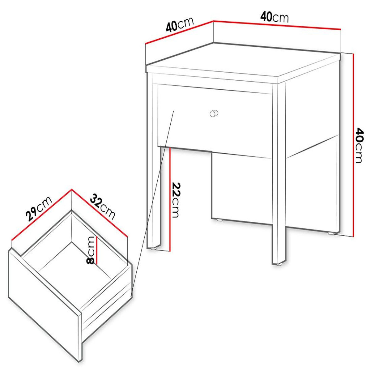 BEST MOBILIER Kimi - table de chevet 40 cm - 1 tiroir