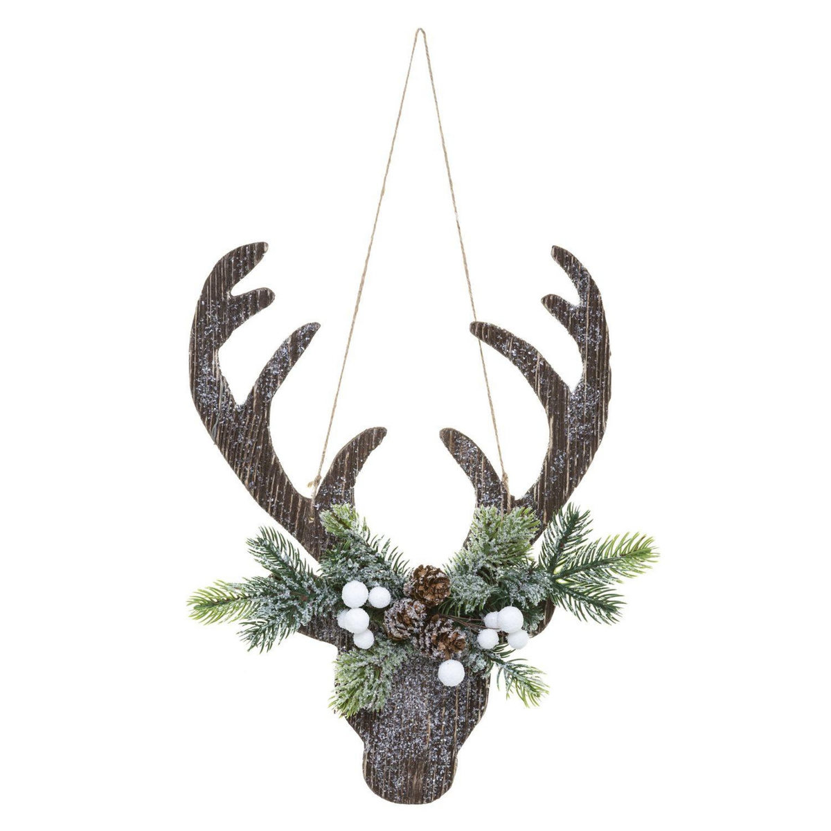 FEERIC LIGHT & CHRISTMAS Décoration de Noël à suspendre Tête de renne - Hauteur 35 cm - Marron et vert