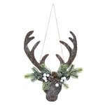 FEERIC LIGHT & CHRISTMAS Décoration de Noël à suspendre Tête de renne - Hauteur 35 cm - Marron et vert