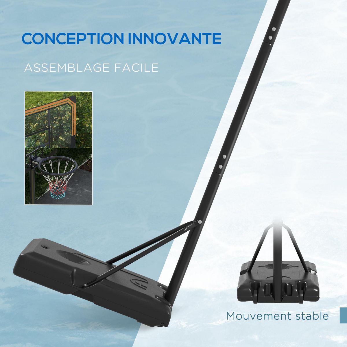 HOMCOM Panier de basketball sur pied roulettes - hauteur réglable arceau 182-213cm - acier polycarbonate orange noir