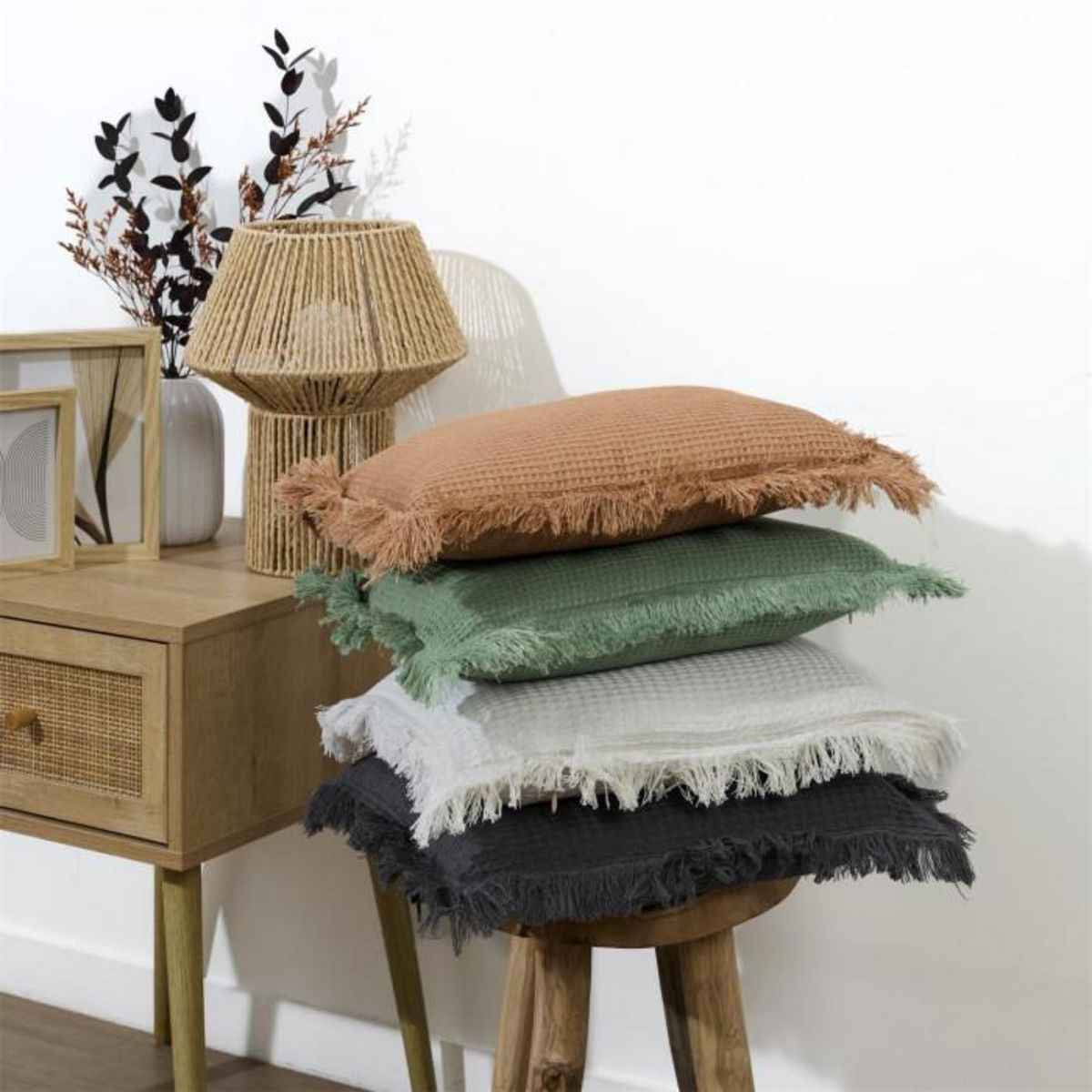 Paris Prix Coussin Déco Déhoussable  Gaufré  40x40cm Vert Sauge