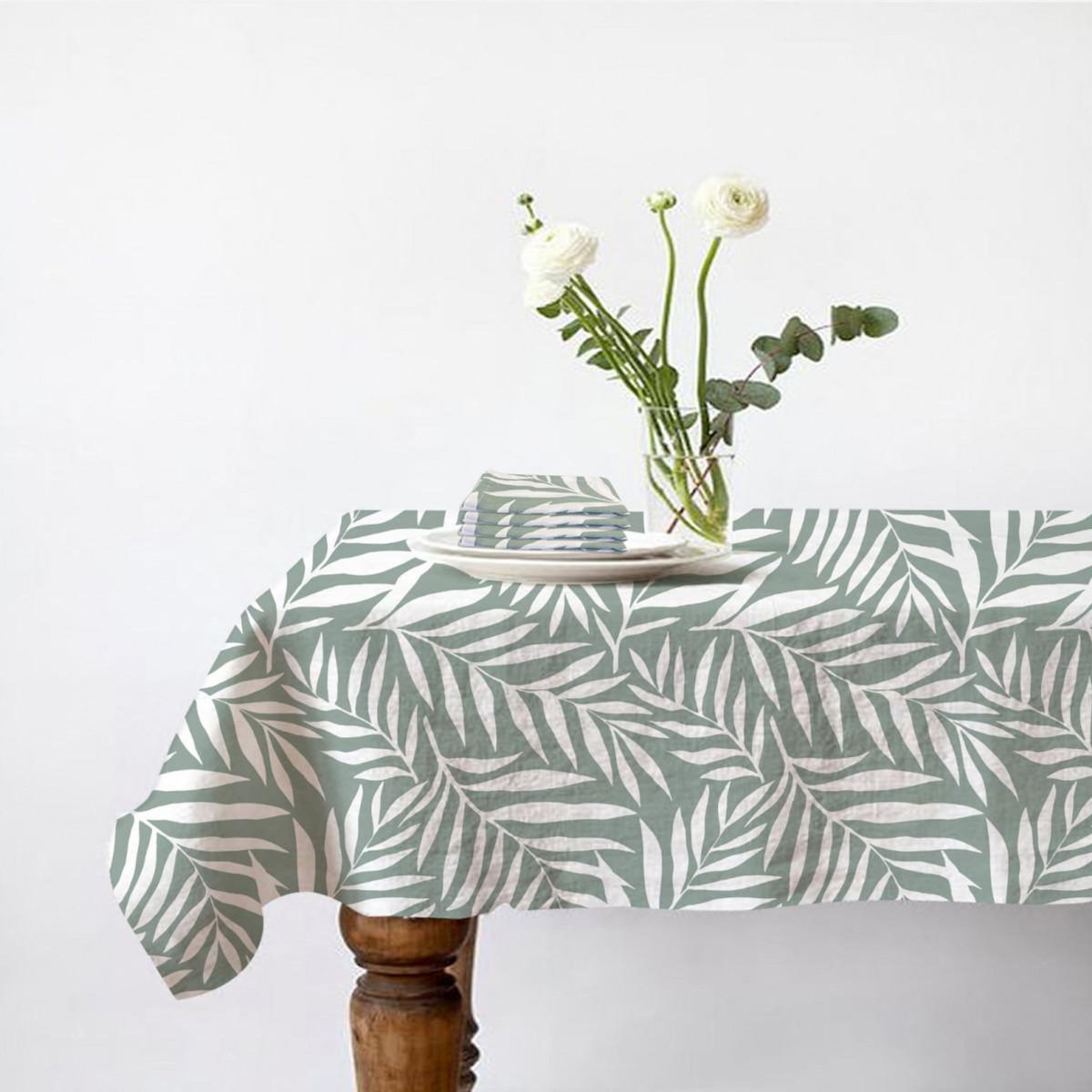 FUTURE HOME Lot nappe rectangle + 4 serviettes de table déperlante feuillage 140x240cm VERA