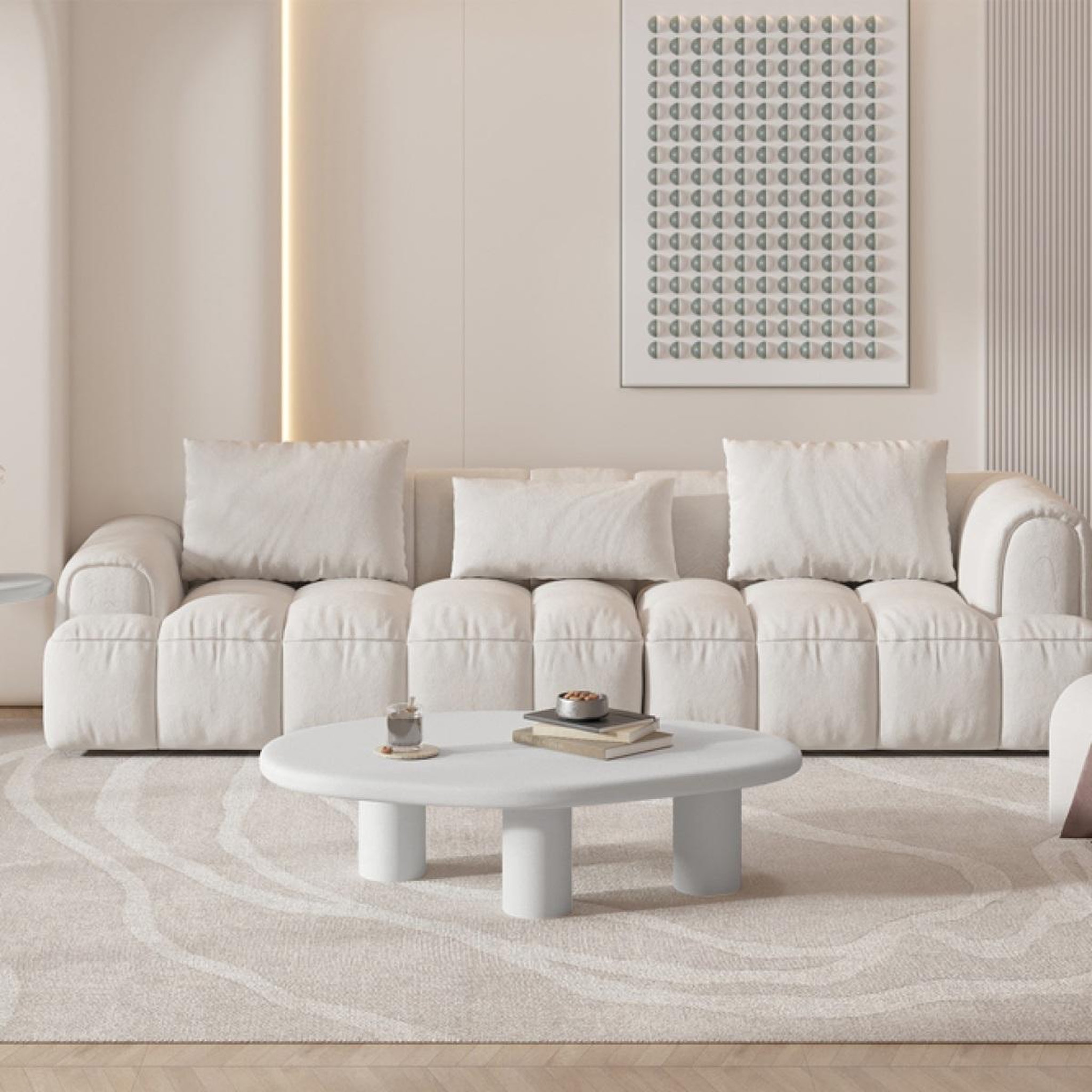 Voir la diapositive 3 : JLC KREATION Table basse organique en fibre de ciment écru 120cm rita