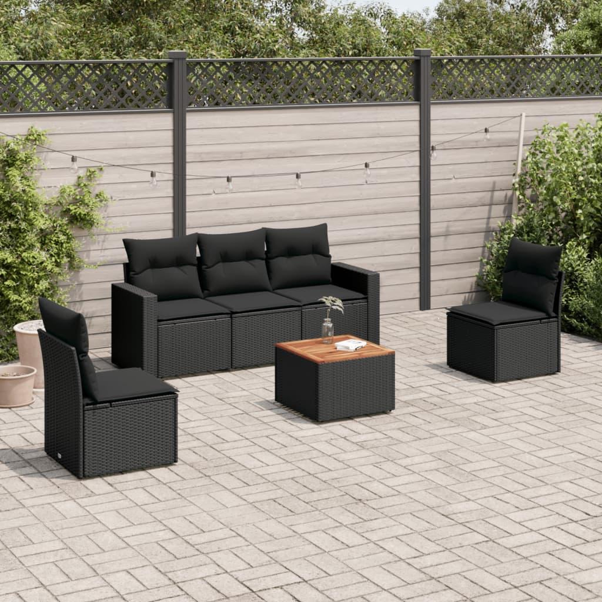 VIDAXL Salon de jardin 6 pcs avec coussins noir resine tressee
