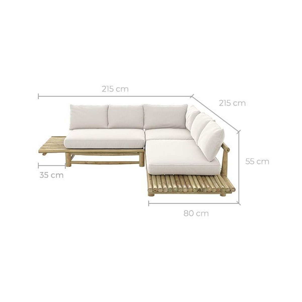 Rendez vous déco Canapé d'angle de jardin 4 places en teck et coussins blancs-Sunny