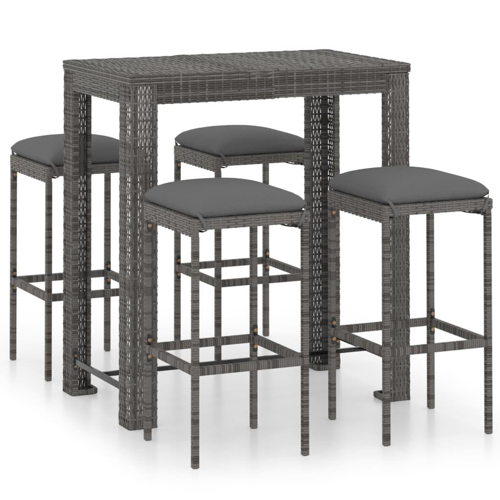 Voir la diapositive 2 : VIDAXL Ensemble de bar de jardin 5 pcs et coussins Resine tressee Gris