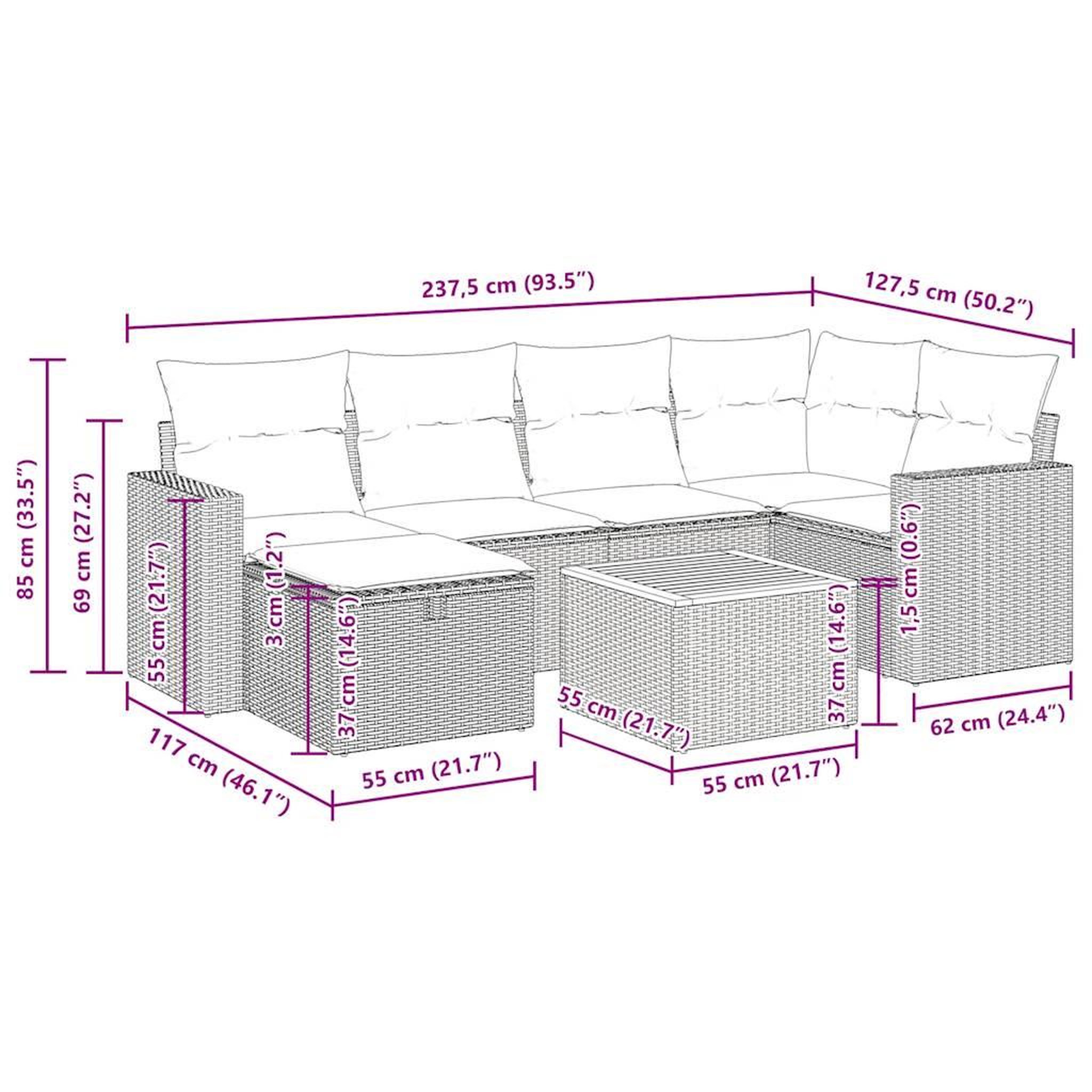 Voir la diapositive 6 : VIDAXL Salon de jardin 7 pcs avec coussins noir resine tressee