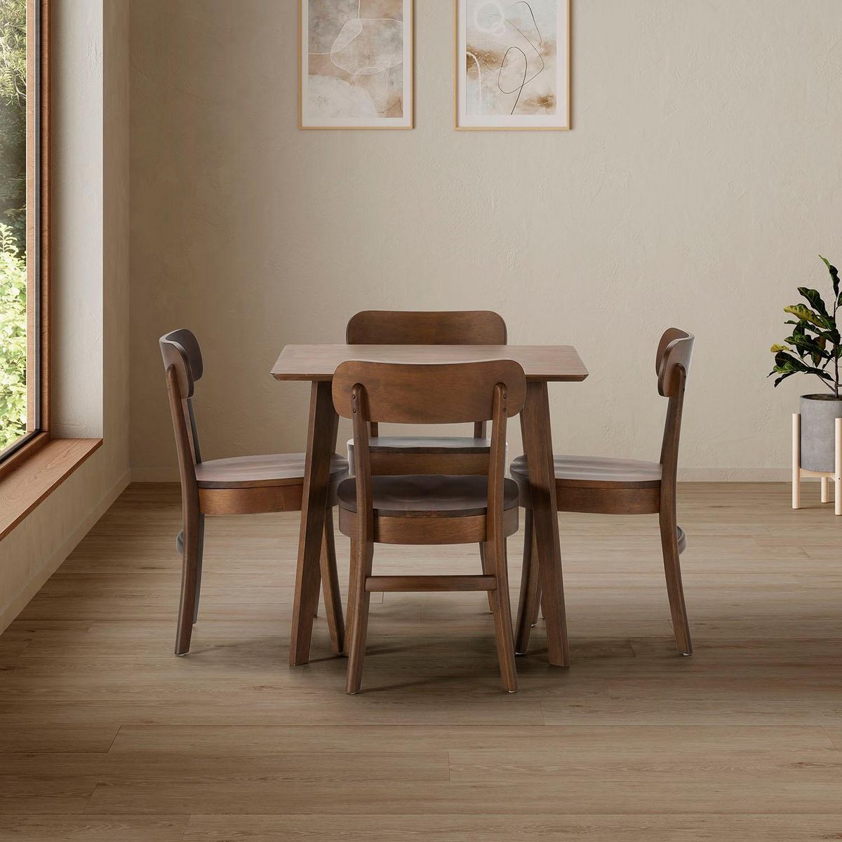 VS VENTA-STOCK Ensemble table 80x80 cm et 4 chaises de salle à manger Nala Noyer