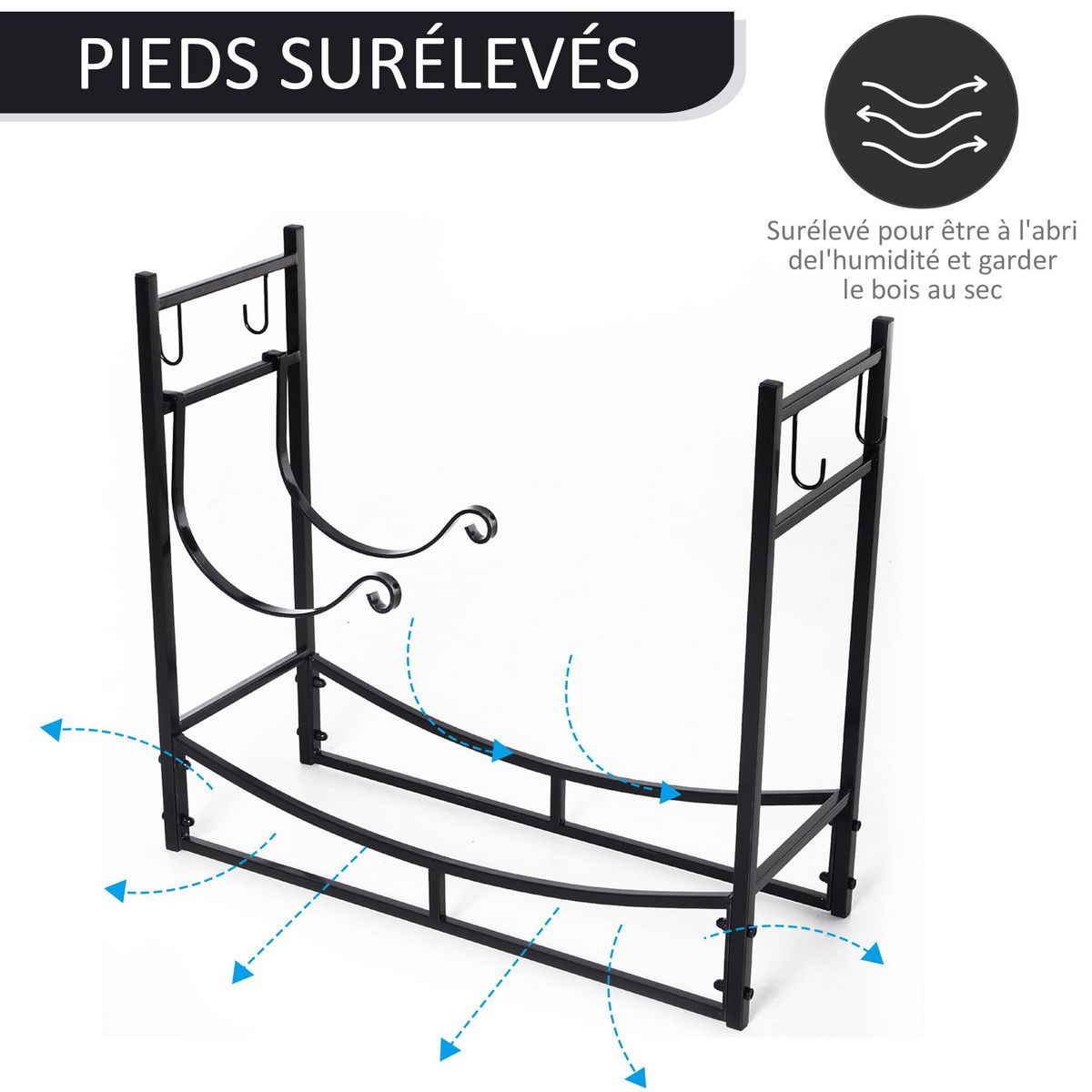 OUTSUNNY Serviteur de cheminée - porte bûches - range bûches multi accessoires étagère bûche et petit bois métal noir