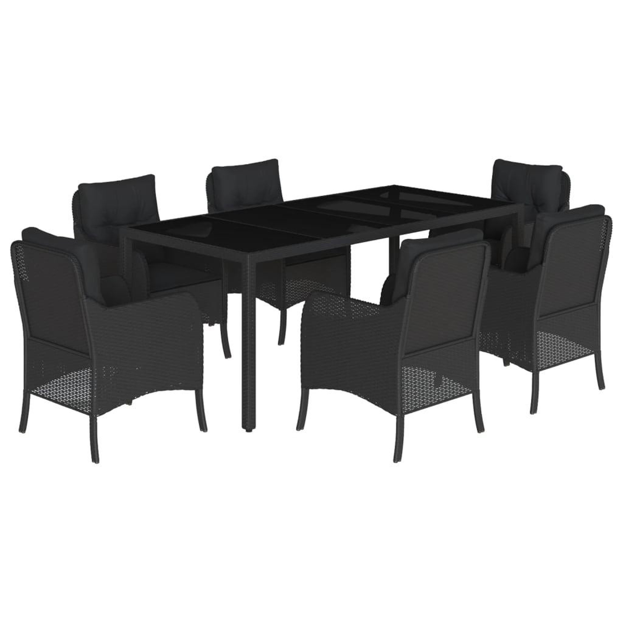 Voir la diapositive 2 : VIDAXL Ensemble a manger de jardin coussins 7pcs Noir Resine tressee