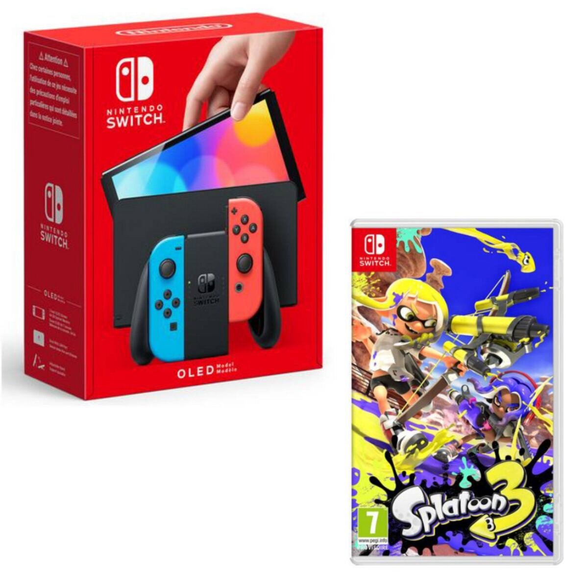 NINTENDO Console Nintendo Switch (modèle OLED) Joy-Con Rouge Néon et Bleu Néon + Splatoon 3