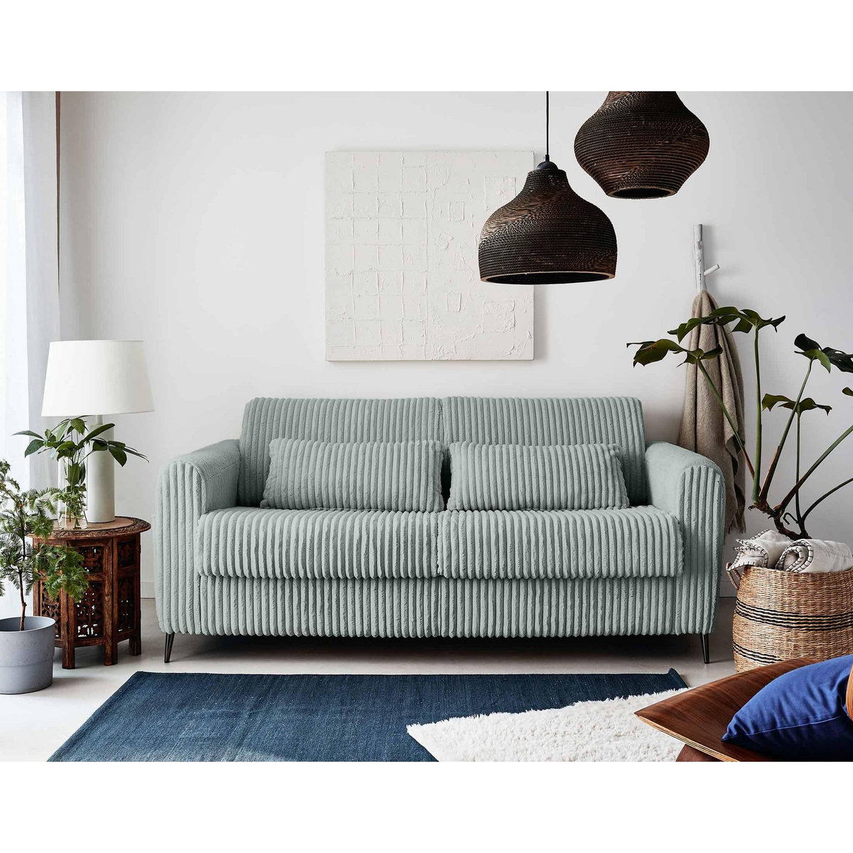 LISA DESIGN Owen - canapé 3 places convertible express couchage quotidien 140 cm matelas 12 cm en velours côtelé grosses côtes